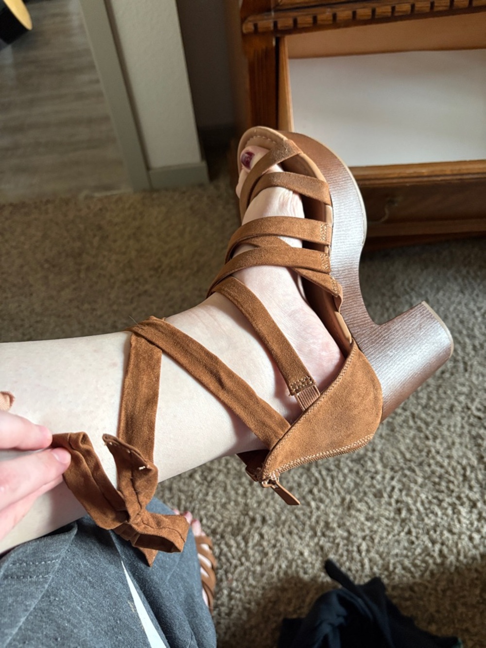 torrid Cognac Suede Wrap Platform Sandal